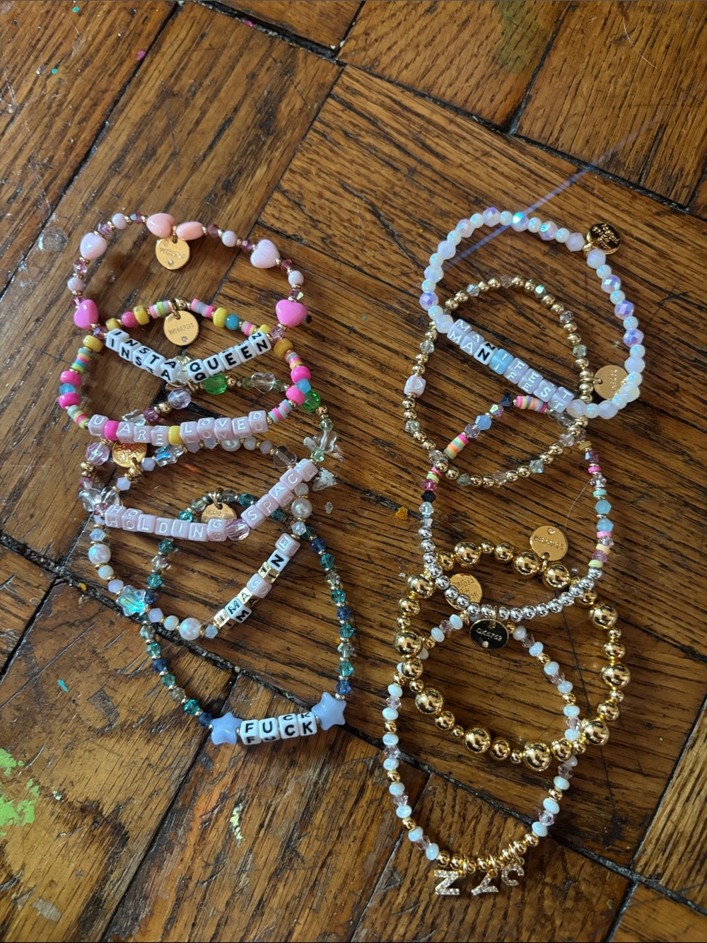 Handmade Pink & Multicolor Beaded Charm Bracelet Set